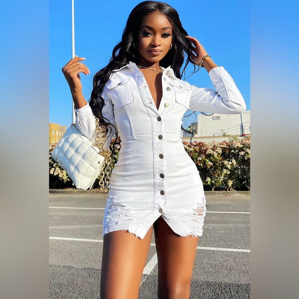 NWT Editorial Love Distressed Denim Dress